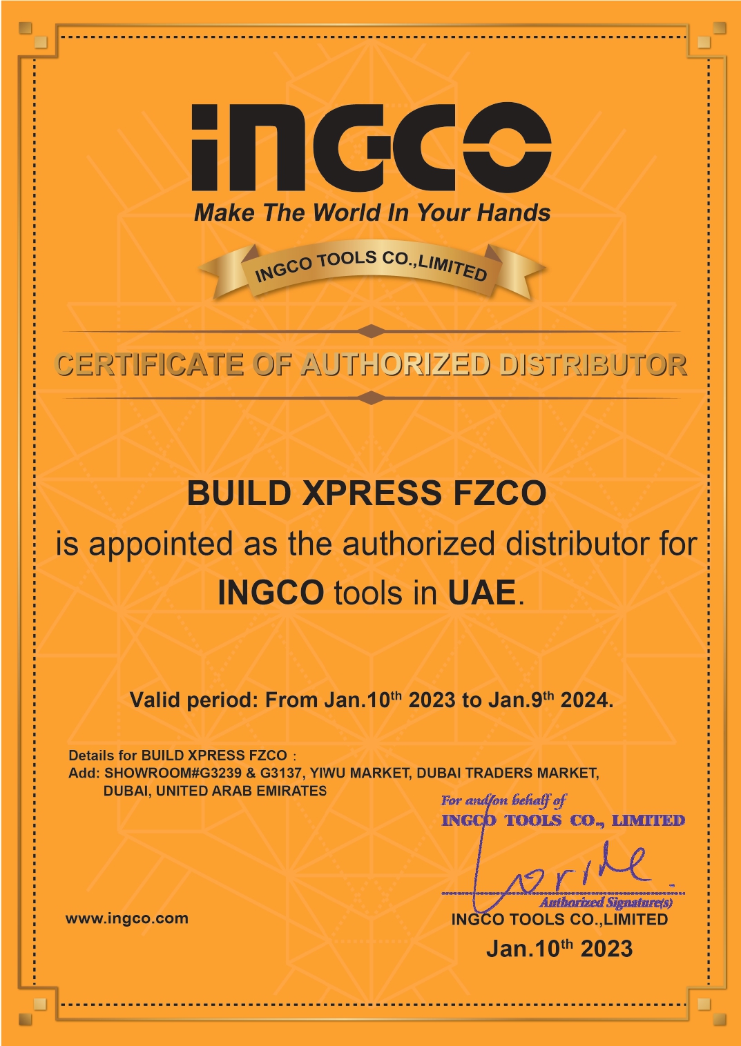 UAE INGCO certificate